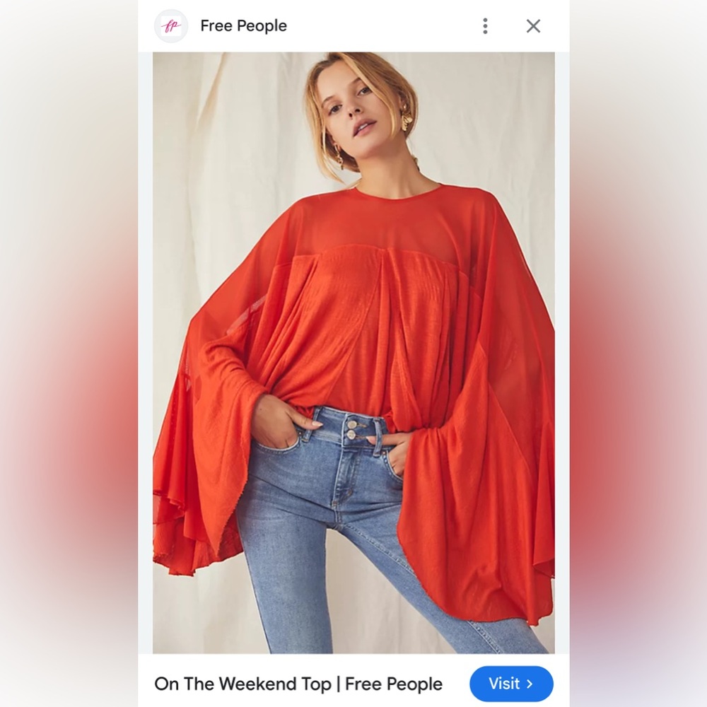 Free People Red batwing mesh top, flowing sleeves